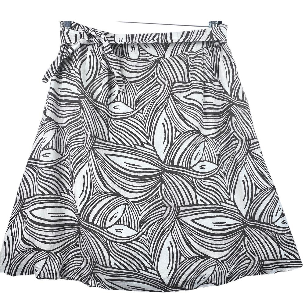 Talbots Irish Linen A-Line‎ Wrap Skirt Brown White Leaf Print Knee Length 16W